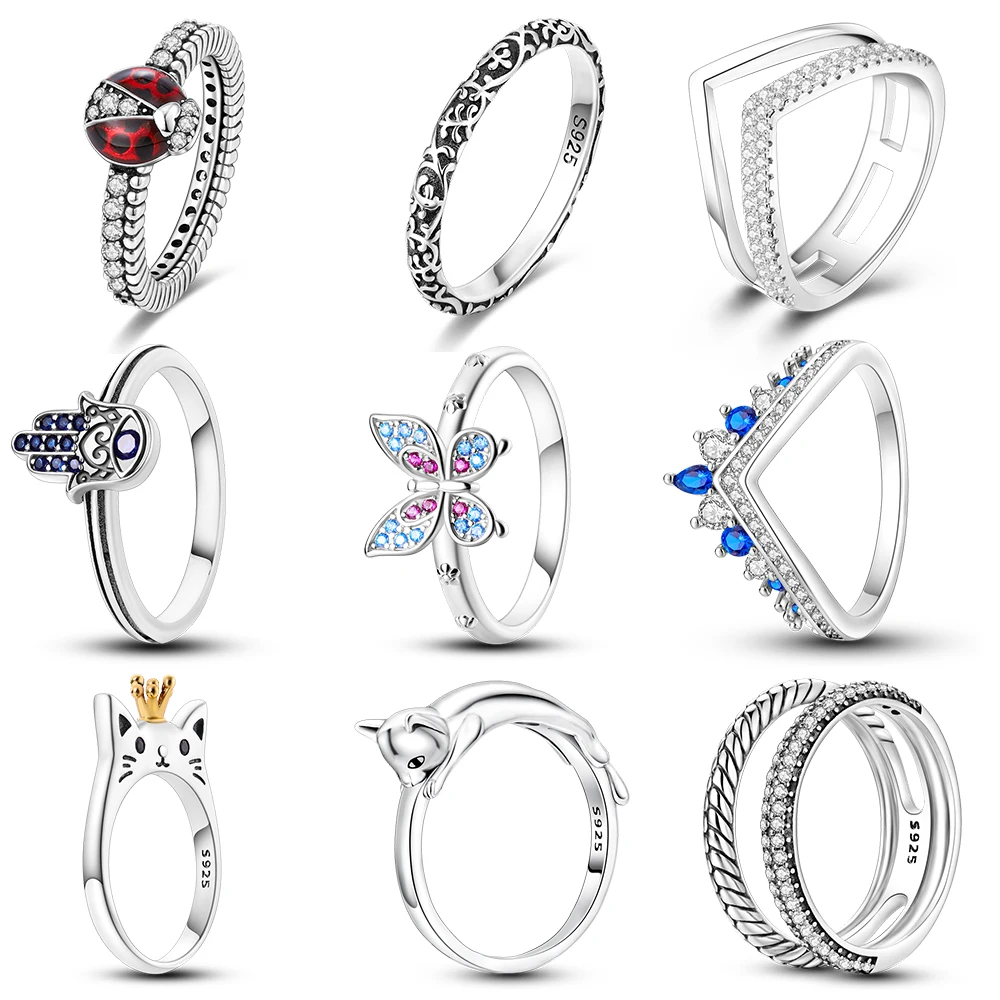 LuxuryCuteFemaleRingsAnimalLadybugLadybirdSilverColorRing