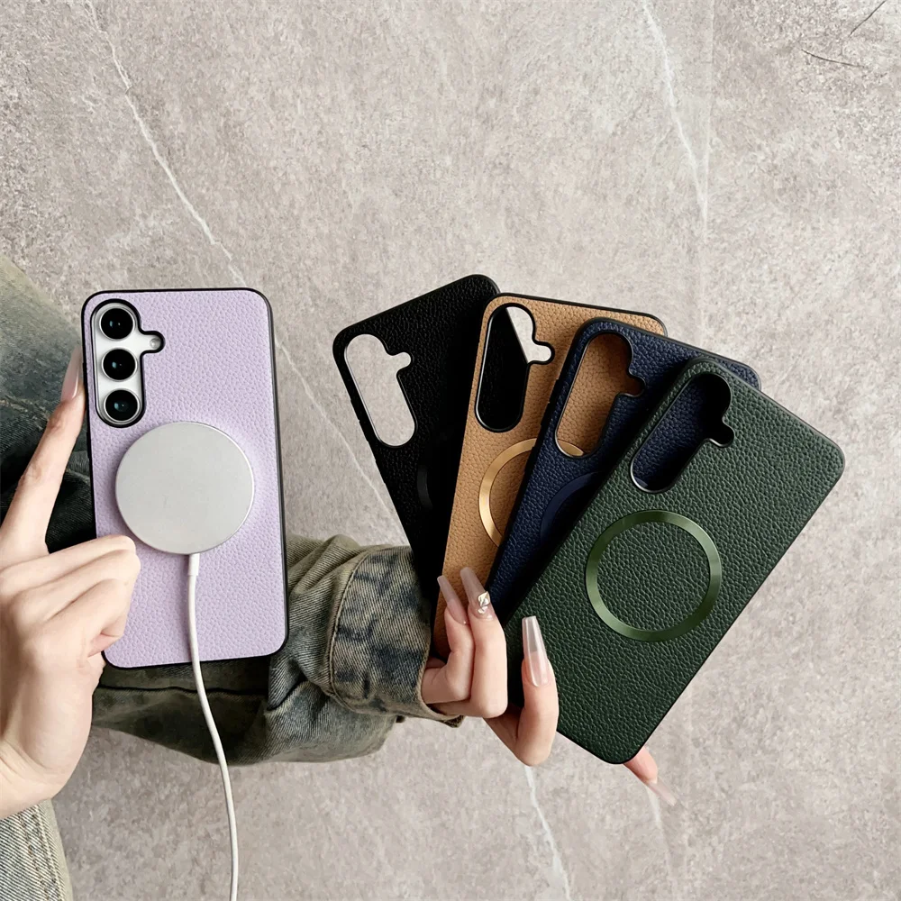 Luxury Lychee Pattern Fabric Magnetic Magsafe Leather Phone Case