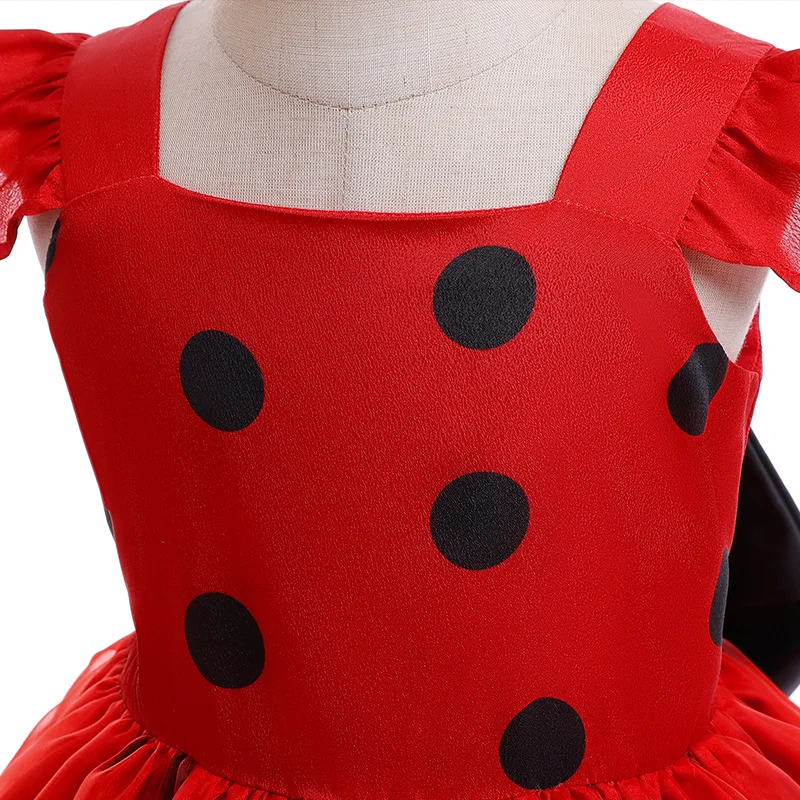 Toddler Girl Halloween Cosplay Ladybug Costume Wing Carnival Hero Girl Dot Print Princess Masquerade Party Performance Dress Girls Dress,Baby Girl Dress