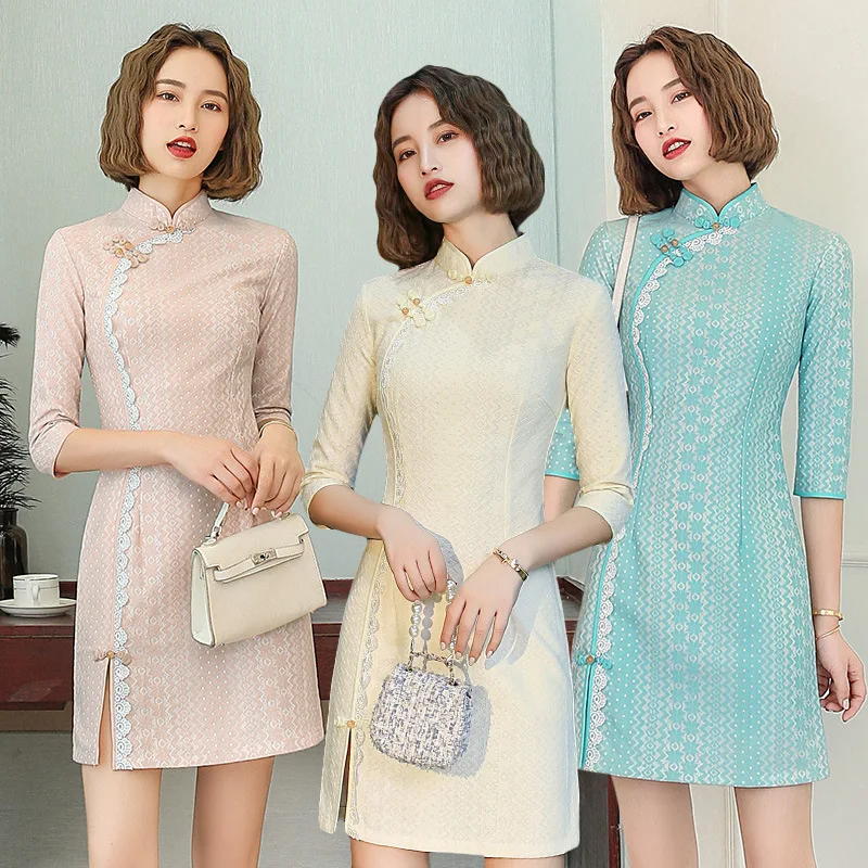 

Modern Chinese Wedding Party Qipao Evening Short Dress For Young Girls