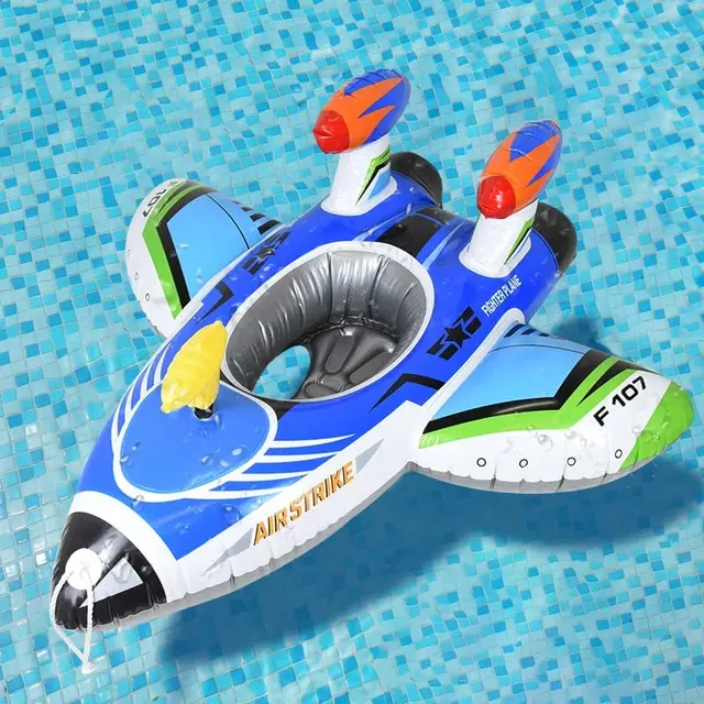 Baby Swimming Ring Inflatable Airplane Pool Float Boat with Handle Automatic Pumping Water Gun Fun Beach Pool Toy for Boys Girls 2