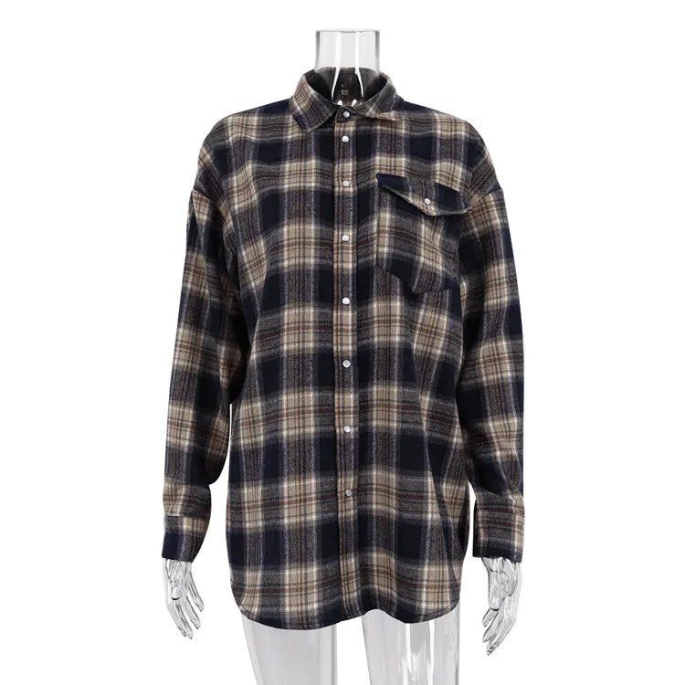 Lapel Autumn 2025 Shirts Outwear Fashion Ladies Contrast Long Sleeve Patchwork Elegant Women Coat Cardigan Female Shirts