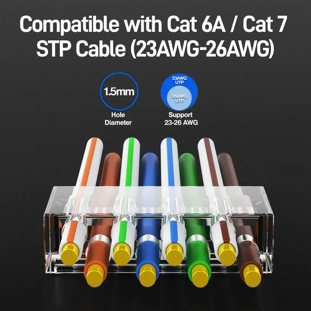 Kit de 2 peças blindadas AMPCOM CAT6A & CAT7, conector para plugue modular de 10Gbps STP RJ45com barra de guia e suporte banhado a ouro 50μ para fios 23-26AWG