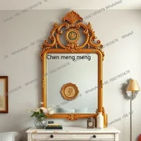 กระจกตกแต่งสไตล์ฝรั่งเศสแบบเรโทรใหม่ล่าสุด กระจกติดผนังห้องนั่งเล่นสไตล์อเมริกัน กระจกติดผนังเตาผิง กระจกแขวนผนังสไตล์ยุโรปคลาสสิกแกะสลักสำหรับห้องน้ำ 2