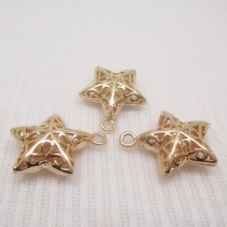 

(1618)4PCS 15x17MM 24K Gold Color Plated Brass Star Pendants Charms for Jewely Making Findings Accessories