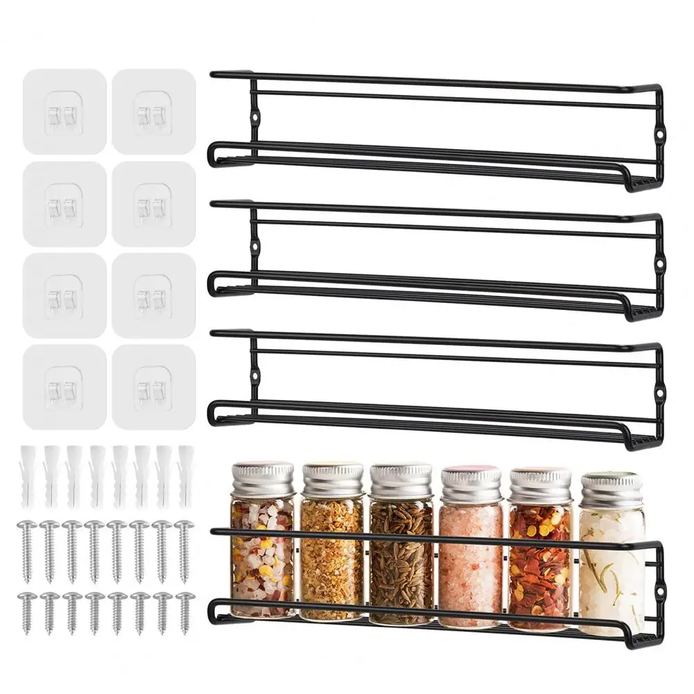 2/4Pcs Convenient Spice Rack Carbon Steel Spice Holder Hollow Out Kitchen Cabinet Shelf Organizer Multifunctional