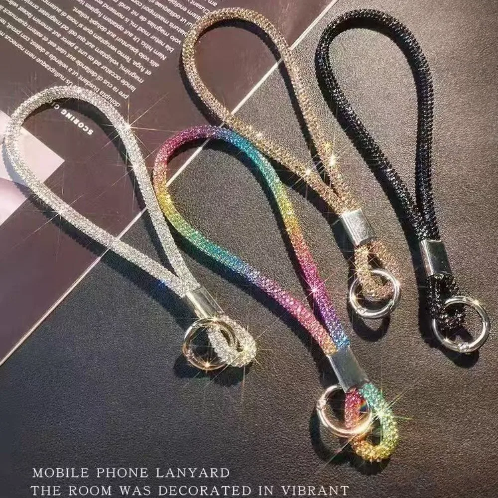 Trendy Glitter Rhinestone Phone Lanyard Bling Bling Bright Phone Wrist Straps Flash Diamond Crystal Keychain Phone Accessories