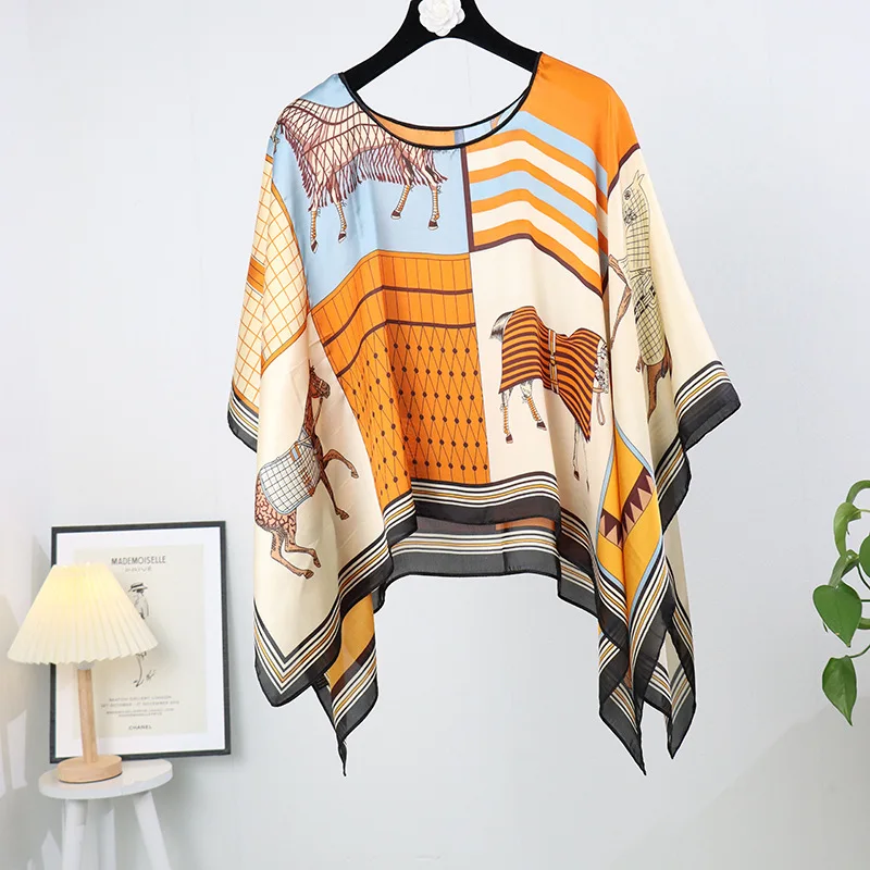 Poncho Pullover Shawl Sun Protection Scarf New Versatile Scarf Paired With Women's Loose Summer Sunscreen Leisure Clothing P15 flower printed summer women sun protection arm sleeve driving anti uv shawl with mask cool oversleeves thin outdoor riding wear