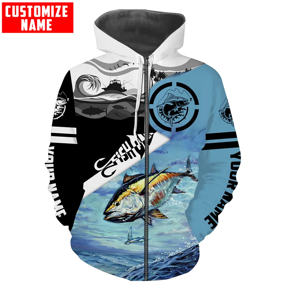 Tuna Fishing Fish On saltwater fishing Customize name 3D Printed Men\'s Hoodie & Sweatshirt Unisex Zip Casual Tracksuits KJ919