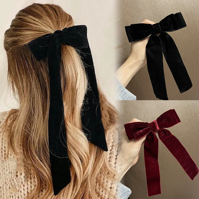 Vintage Samt Bogen Haarnadeln Haarspangen Für Frauen Mädchen Hochzeit Lange Band Koreanische Haar Clip Hairgrip Haar Zubehör