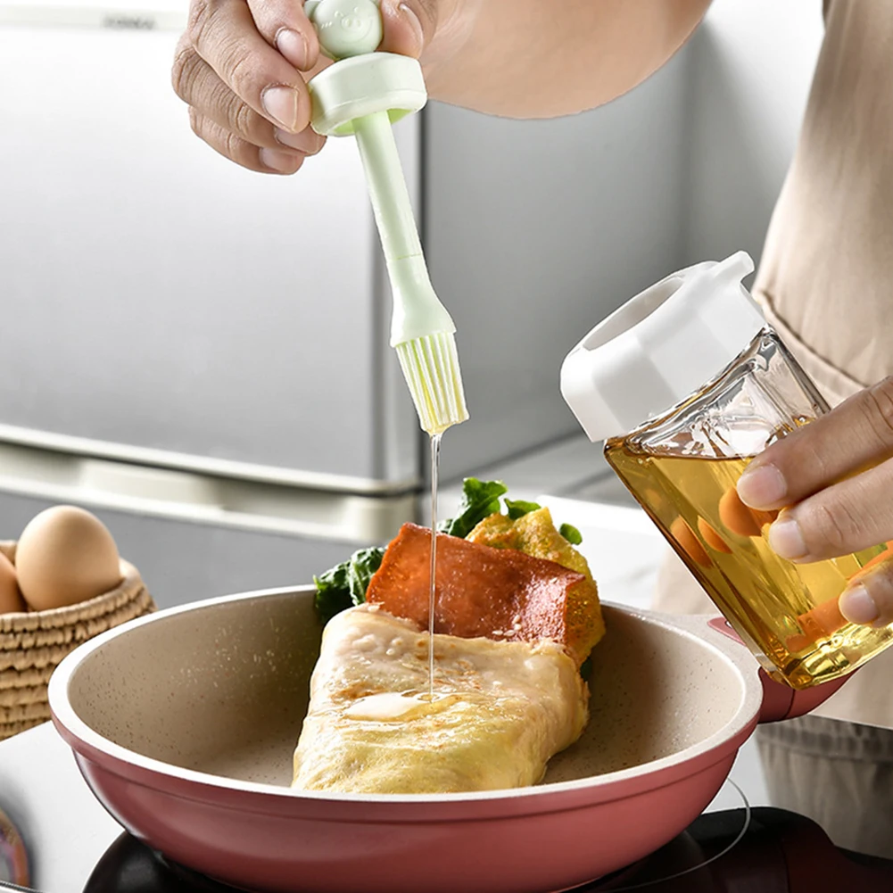 Cooking Oil Bottle With Silicone Brush Seasoning Sauce Bottle Glass Storage Bottles For Spice Glass Oil Container Kitchen Tools