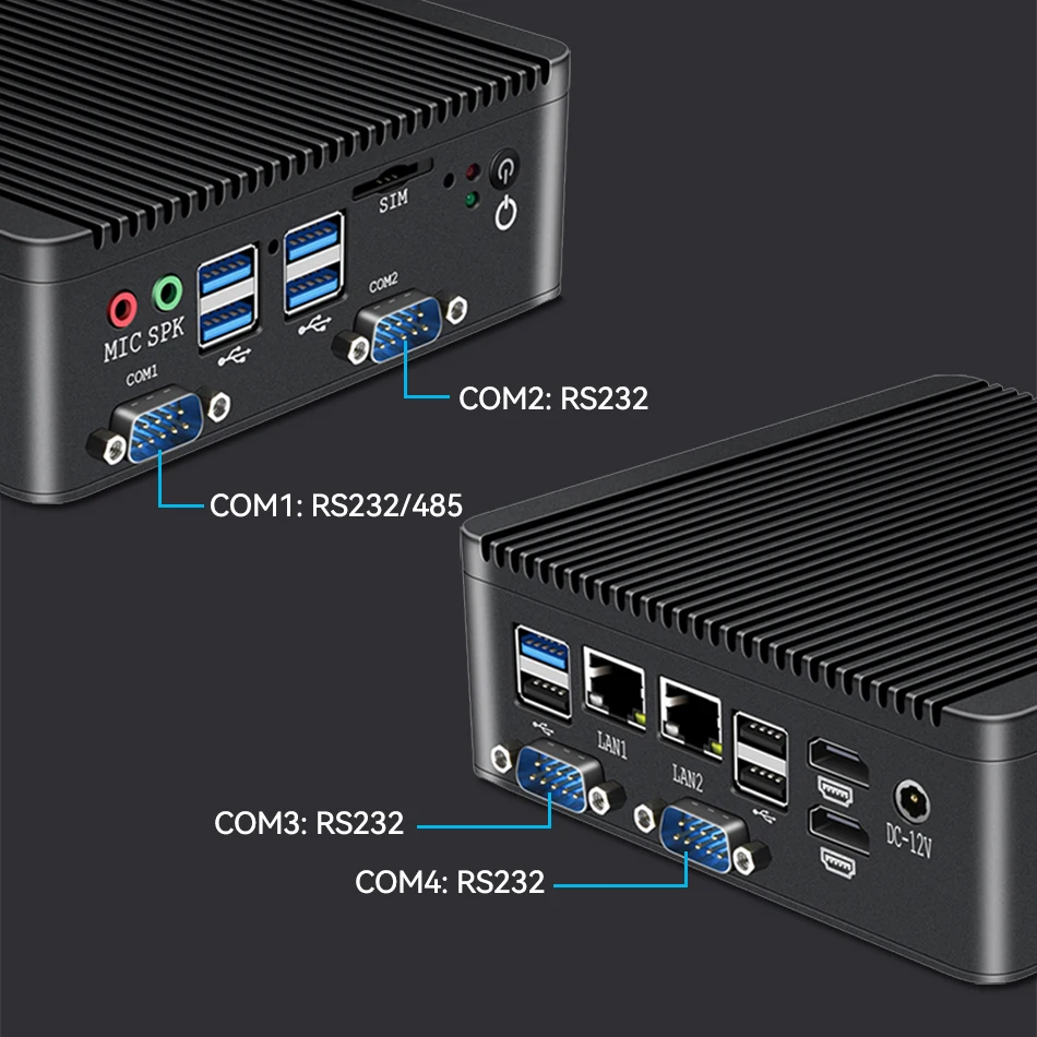 산업용 팬리스 미니 PC, 셀러론 J4125 쿼드코어, N4000, 2 LAN, 4 COM RS485 데스크탑 컴퓨터, 윈도우 10 프로 리눅스 와이파이 미니PC
