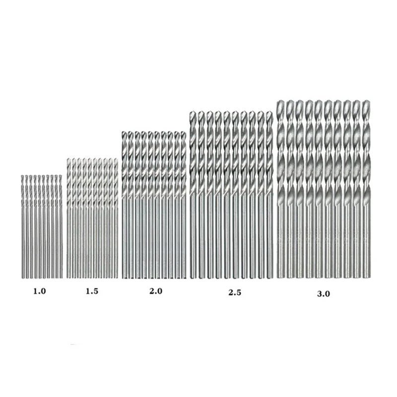 50pcs titanium plated twist drill HSS micro open hole straight handle twist drill 1-3mm electric punch bit set