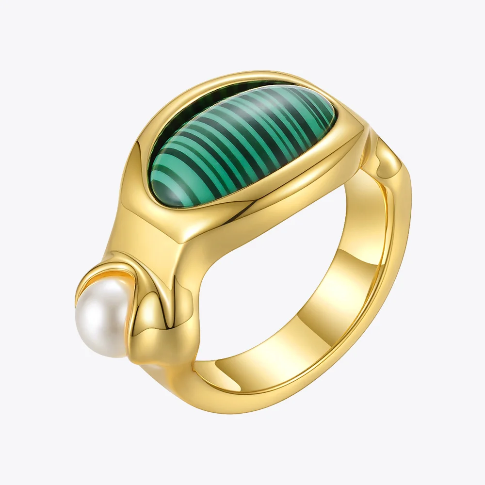 ENFASHION Green Natural Stone Rings For Women Gold Color Ring With Resin Pearl 2021 Friends Gift Fashion Jewelry Anillos R214090 | Украшения