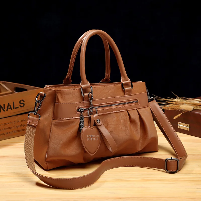 Vintage Casual Womens Shoulder Bags High Quality Leather Layer Large Capacity Tote Bag  Ladies Designer Messenger Bags