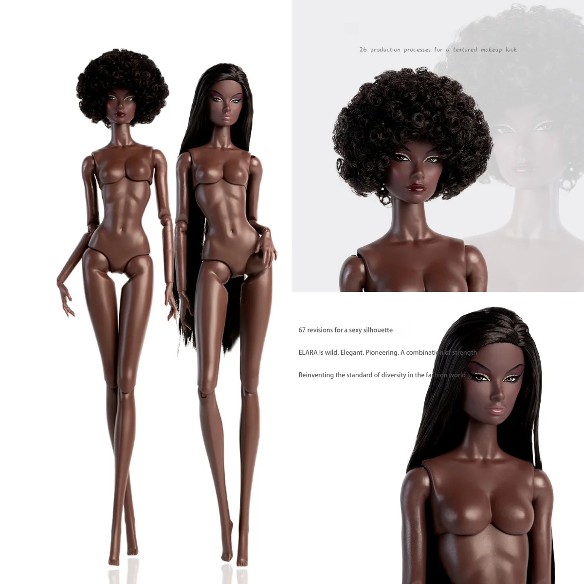시안시안 32cm 차콜 스킨 슈퍼모델 인형 12관절 피규어 1/6 엘라라 쿨 메이크업 패션 헤어스타일 아프리카 인형 컬렉션 선물
