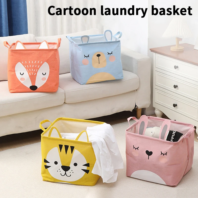 1pc Cloth Cartoon Folding Toy Storage Box Dirty Clothes Basket Large Capacity Multifunctional Storage Bag Dustproof