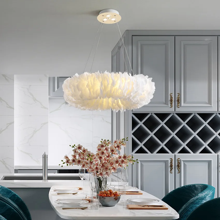Nordic LED Chandelier Goose Feather Pendant Light Living Dining Room Bedroom Parlor Hall Home Decor