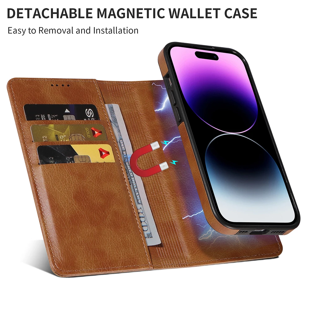 Magnetic Wireless Charge Case for iPhone 15 Pro Max 14 13 12 11 Pro Max 15 Plus Shockproof Leather Wallet Card Slots Flip Cover
