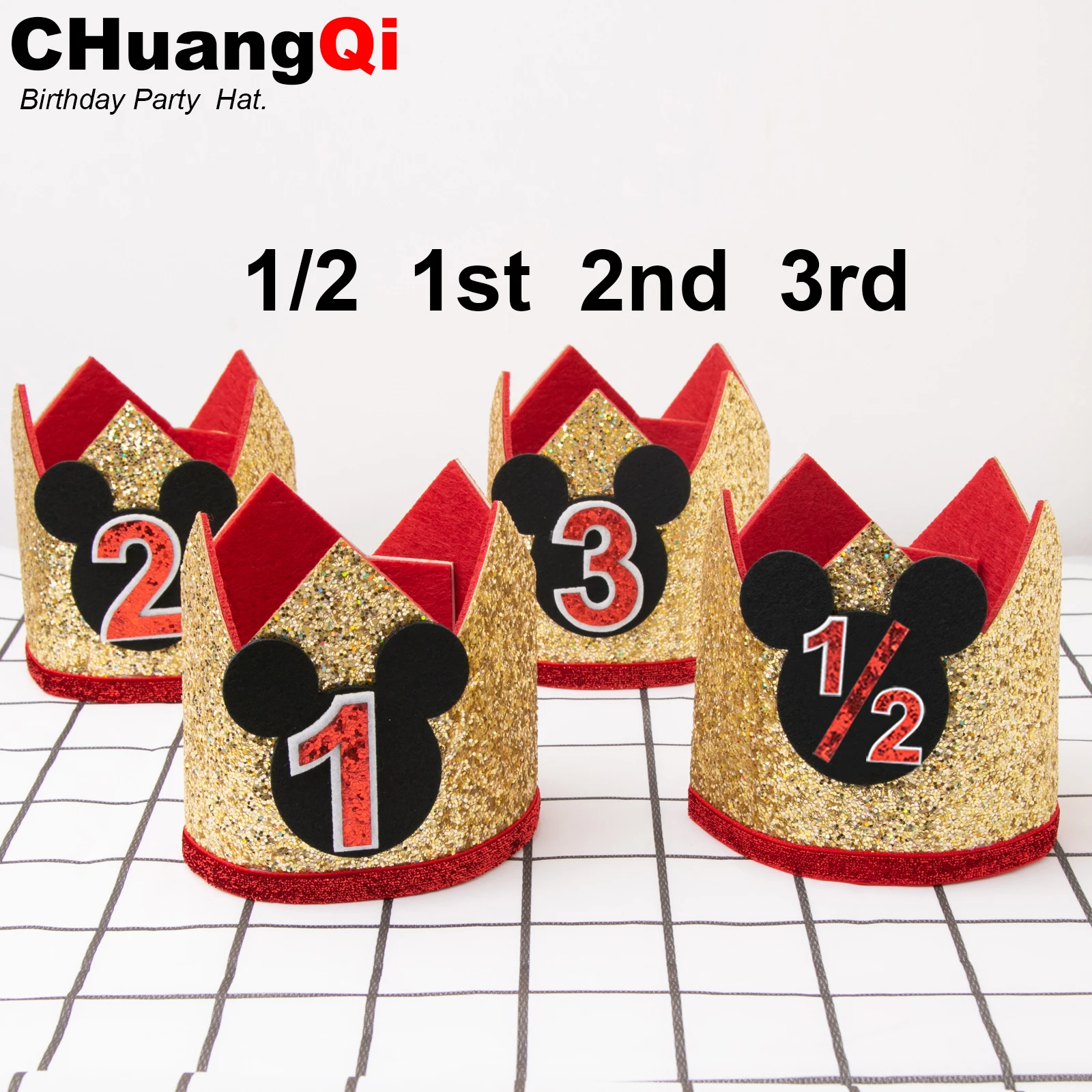 CHuangQi Birthday Party Glitter Hat for Boy & Girl Birthday Theme Party Crown Baby's Photo Props for 1/2 1st 2nd 3rd