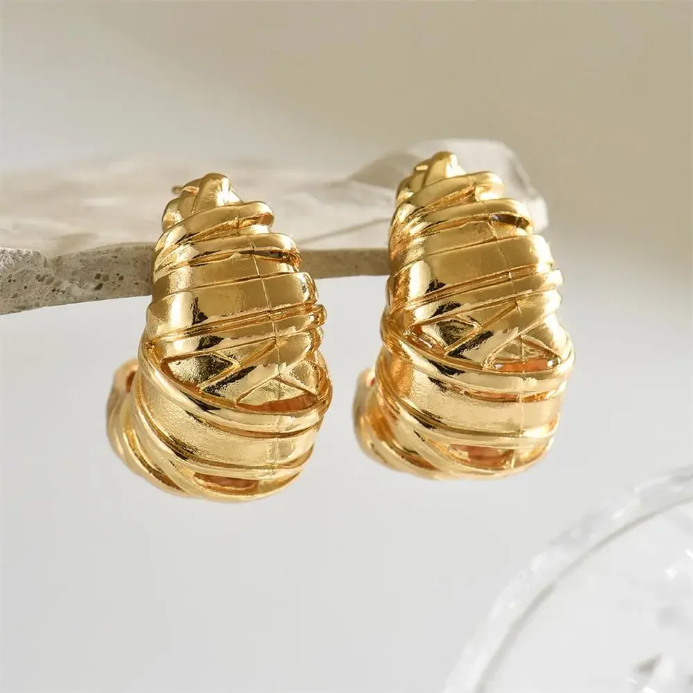 Exaggerated Chunky Waterdrop Earrings 18K Gold Plated Chubby Teardrop Moon Shape Women's Ear Stud Vintage Jewelry Party Gift