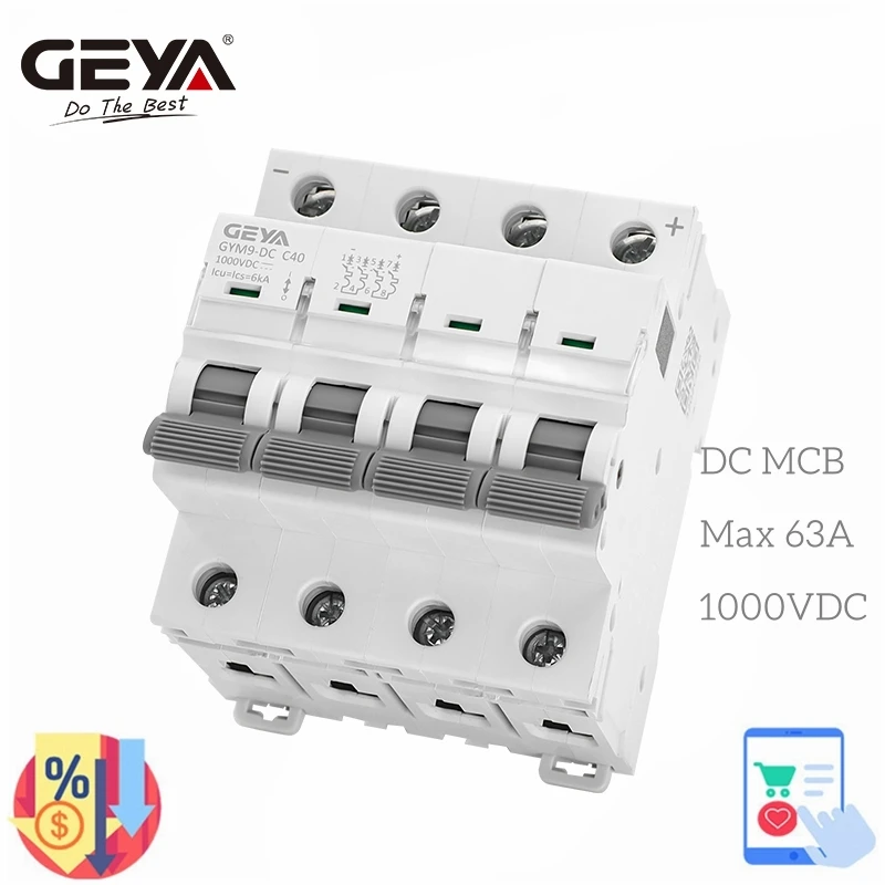 Mini Interruptor de Geya Mcb Interruptor Solar Trilho do Ruído c. c. 1000v 6a 10a 16a 20a 25a 32a 40a 50a 63a Pólo