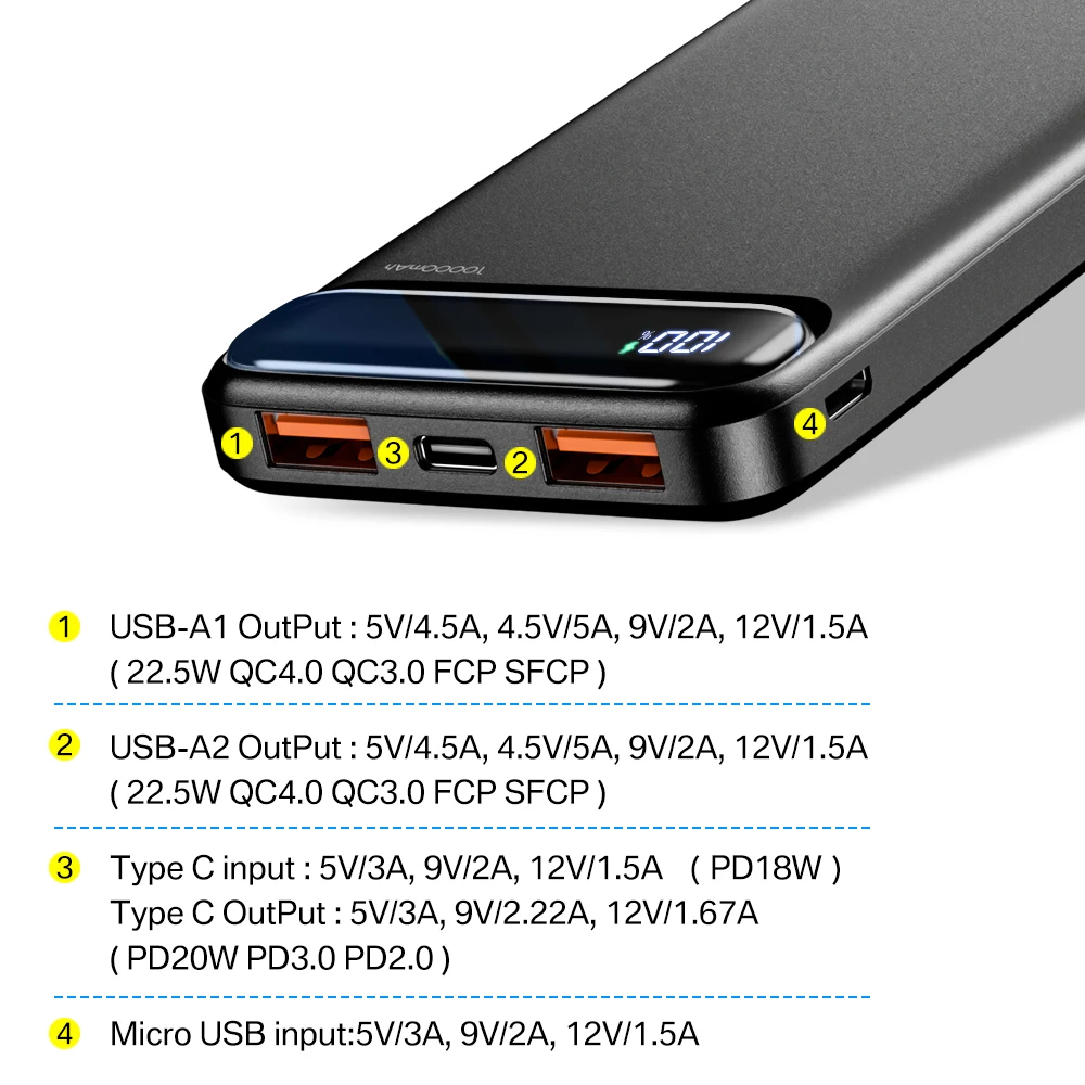Power Bank 20000mAh 22.5W SCP Portable Charger Powerbank 10000 mAh External Battery PD 20W Fast Charging For iPhone 13 Xiaomi mi power bank