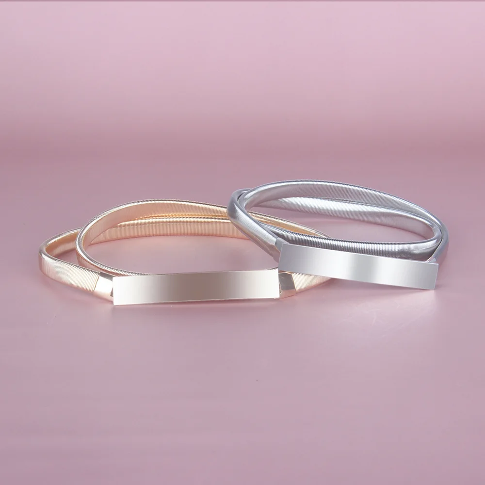 Fashion Belt Dress Simple Versatile Fashion Women Belt Thin Skinny Metal Gold Elastic Buckle Waistband Belt Dress Accessories