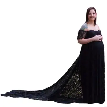 CORB Formal Maternity Dress Breathable Acrylic Lace with Long Train Comfortable Wear for Photography Evening Gown