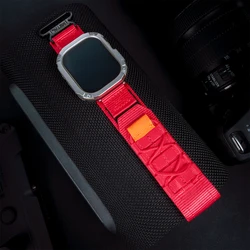 Enhanced Tactical Nylon Strap with TPU Anti-Drop Case for 49mm (Silvery red)
