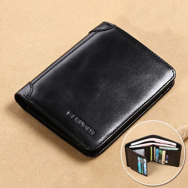 New RFID Blocking Men's Wallet Business Credit Card ID Badge Holder Bag Money  Clip Vertical Genuine Leather Wallet for Men 