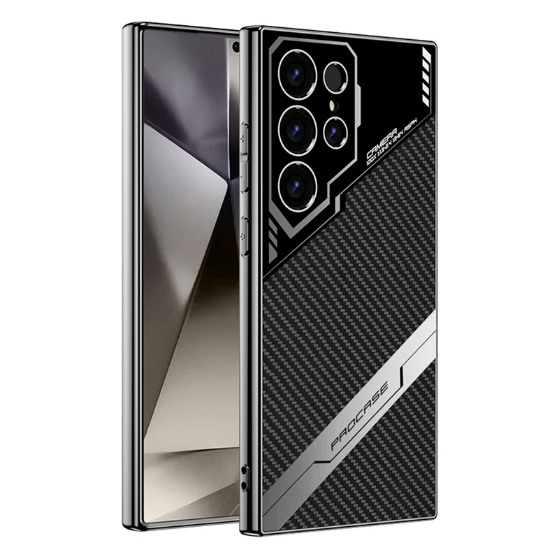 For Samsung Galaxy S24 S23 Ultra Case GKK Fashion Electroplating Plain Leather + Soft TPU Edge Camera Protection Cover