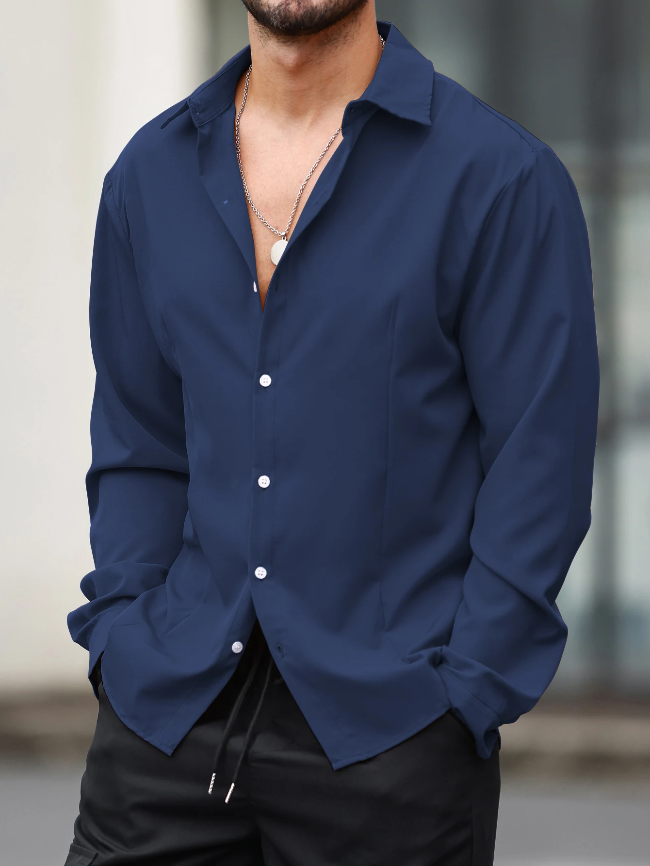 남성용 가디건 상의, 블루 단색 셔츠