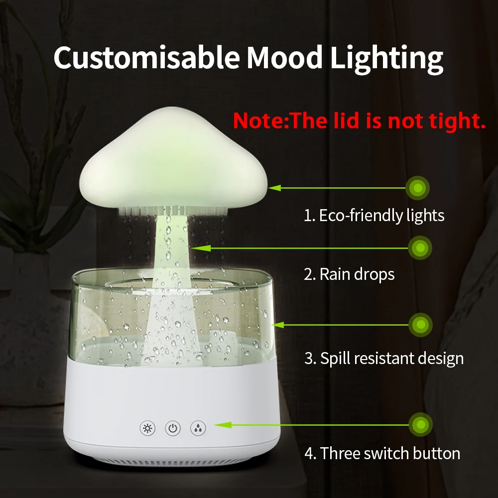 Bluetooth speaker, cloud rain humidifier, colorful mushroom cloud rain drops, aromatherapy, bedroom, study, Christmas gifts 5
