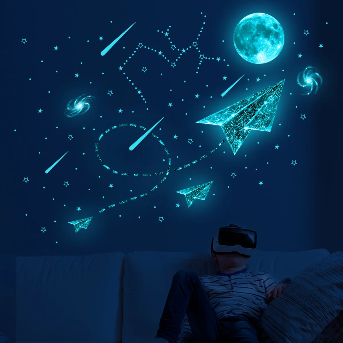 

Universe Moon Airplane Luminous Star Wall Sticker Bedroom Creative Self-adhesive Decorative Wall Sticker