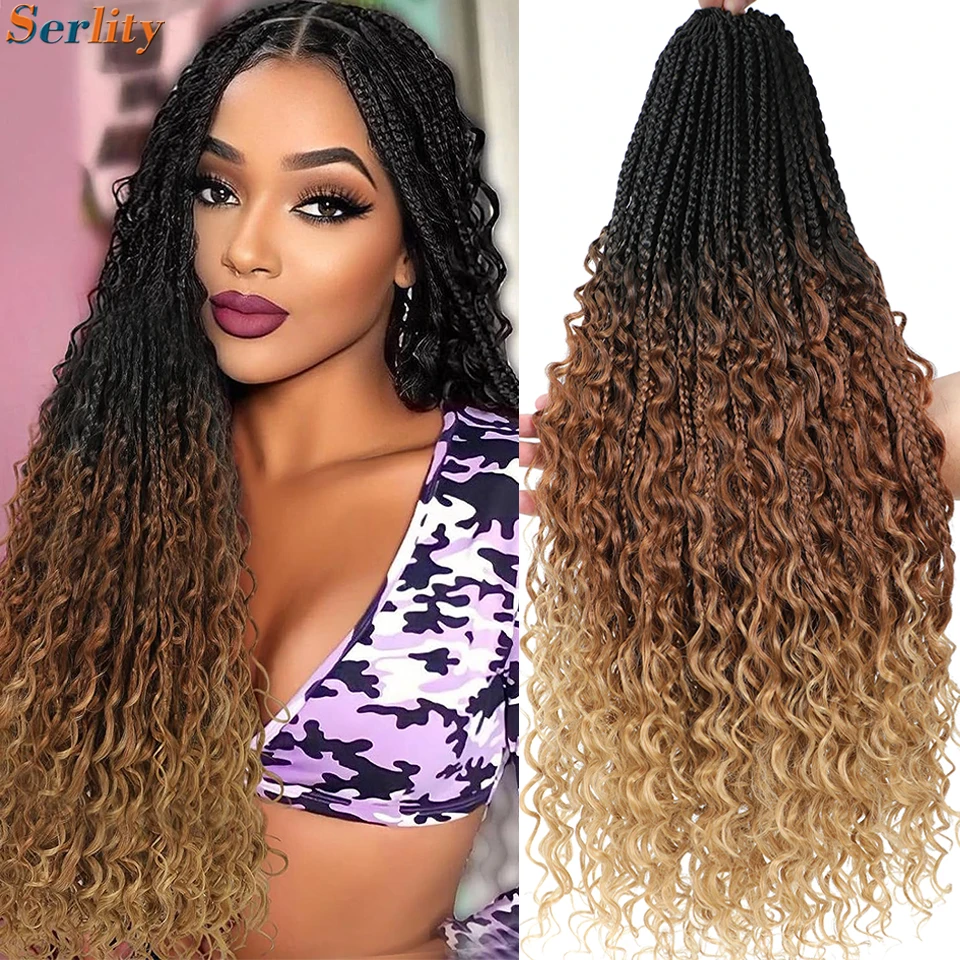 Serlity Goddess Box Braids Crochet Hair 24 18 14 Inches Bohemian Bob Box Braids Crochet Hair Synthetic Braid Messy Braiding Hair 4