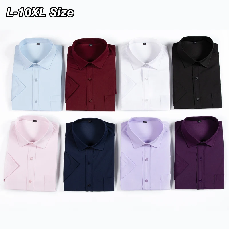 

2023 Summer Short Sleeve Shirt Men Plus Size 10XL 8XL 7XL Solid Color Fashion Casual Dress Elasticity Professional Tops Clothing