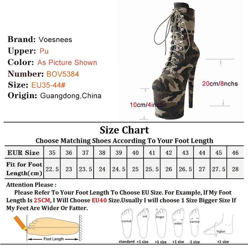 20cm/8Inch Super High Nightclub Waterproof Platform Strappy Camouflage Ankle Boots Sexy Chic Pole Dance Short Boots Stripper