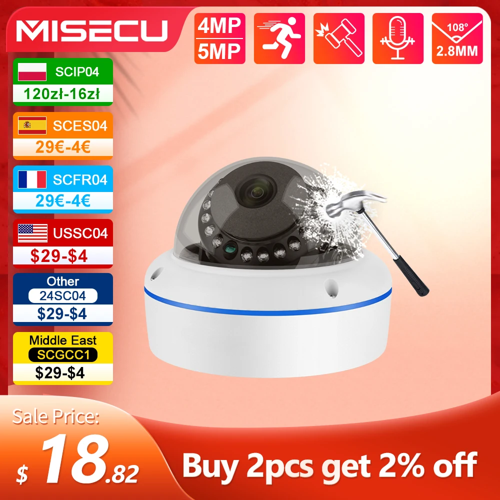 MISECU Super HD 5MP 4MP H.265 Surveillance IP POE Camera Microphone Dome Indoor Video Security Home Camera Metal Email Push P2P