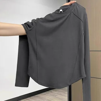 2024 Nuova camicia base a maniche lunghe in cotone sottile con scollo tondo per abbigliamento da donna primavera autunno e inverno 1