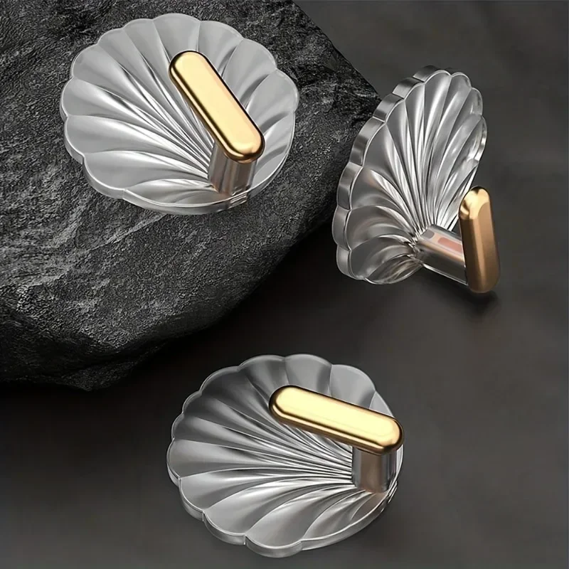 4pcs/set Multipurpose Shell Shape Hook Wall Hanging Hooks Self Adhesive Storage Hook For Bathroom Kitchen Bedroom Key Decor 4
