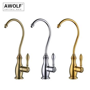 Awolf เครื่องฟอกอากาศห้องครัวดื่มโดยตรงก๊อกน้ําทองเหลืองอ่างล้างจานแตะสําหรับน้ําเย็น Brushed Bronze Chrome/Gold WF010 1