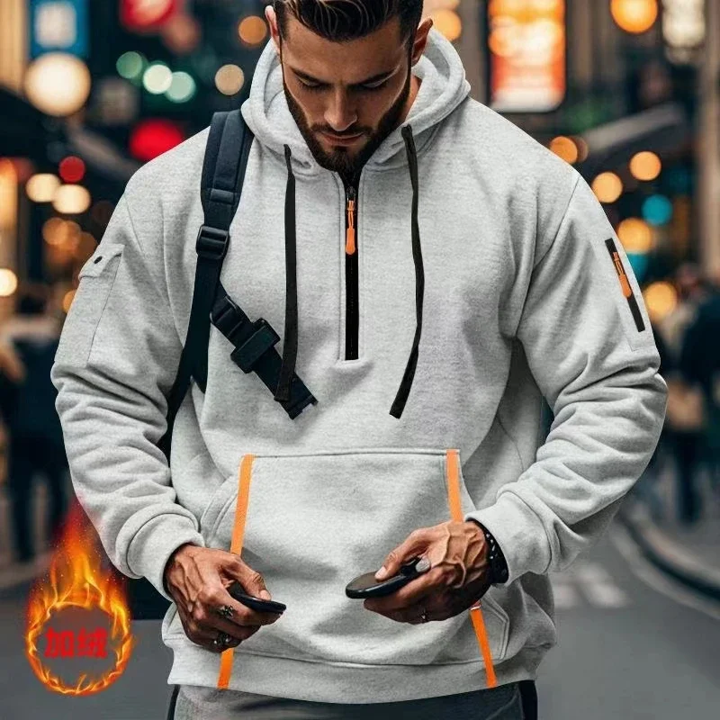 New 2025 autumn/winter men's hooded sweatshirt sport set, outdoor thickened zipper men's pullover + long pants 2-piece set view 6