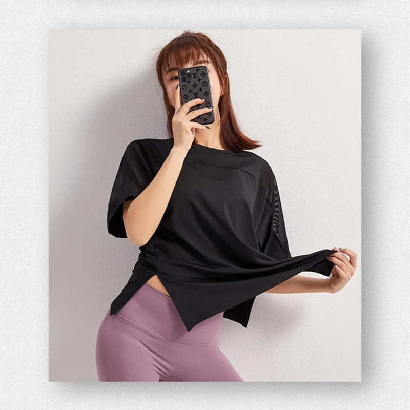 Summer Fitness Sports T-shirt Tops Women Outdoor Sports Loose Short Sleeve Stitching Gym Running Female Quick Drying Breathable sports t shirt sports shirt