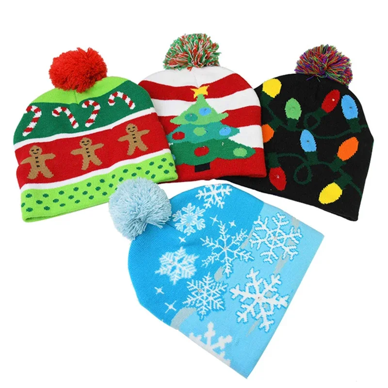 Christmas Hat with Led Light Knitted Beanie for Kids Xmas New Year