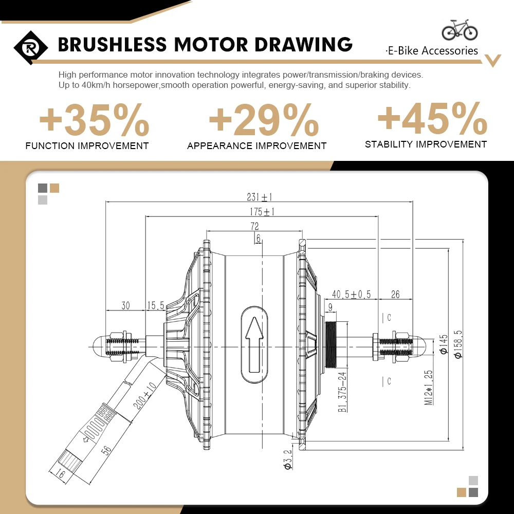 48V750W Hub Motor drop out 170mm Snow/Beach ebike Rear Rotate Hub Motor Wheel For 4.0 Fat Tyre