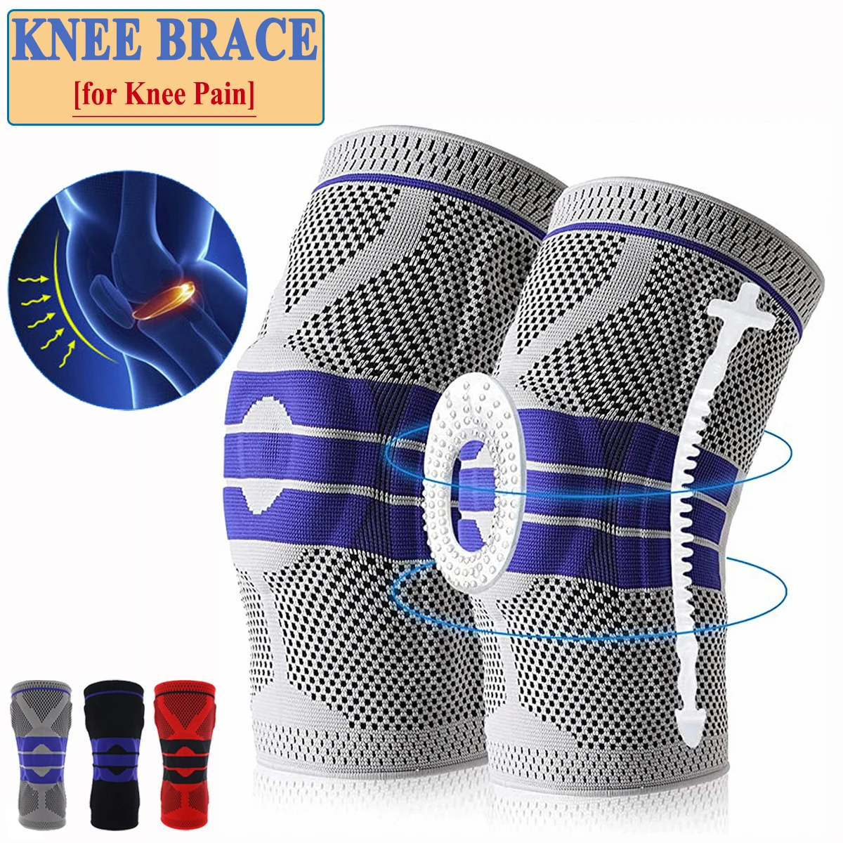 Knee Brace for Men Women Silicone Gel Spring Support Knee Pads Workout