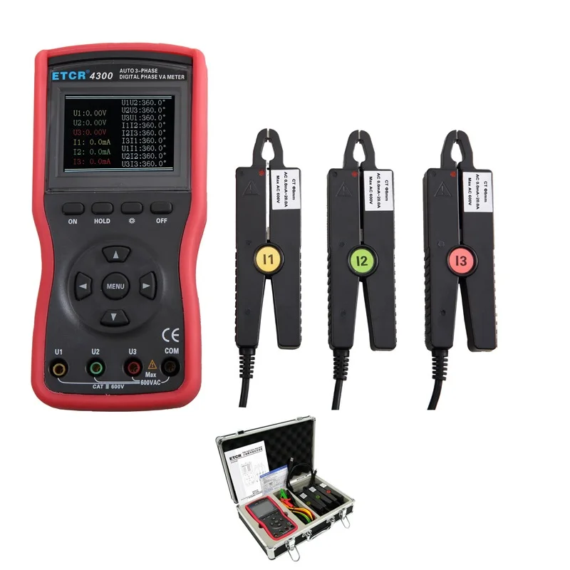 ETCR4320 Three-phase Digital Phase Voltmeter Triple Clamp Automatic 0~360 Phase