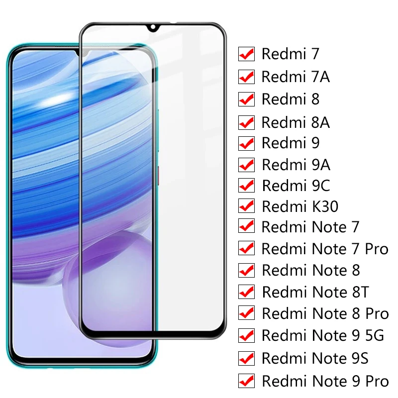 

Full Tempered Glass For Xiaomi Redmi Note 7 8 8T 9 9S Pro 5G Screen Protector For 7 7A 8 8A 9 9A 9C K30 Protective Glass Film