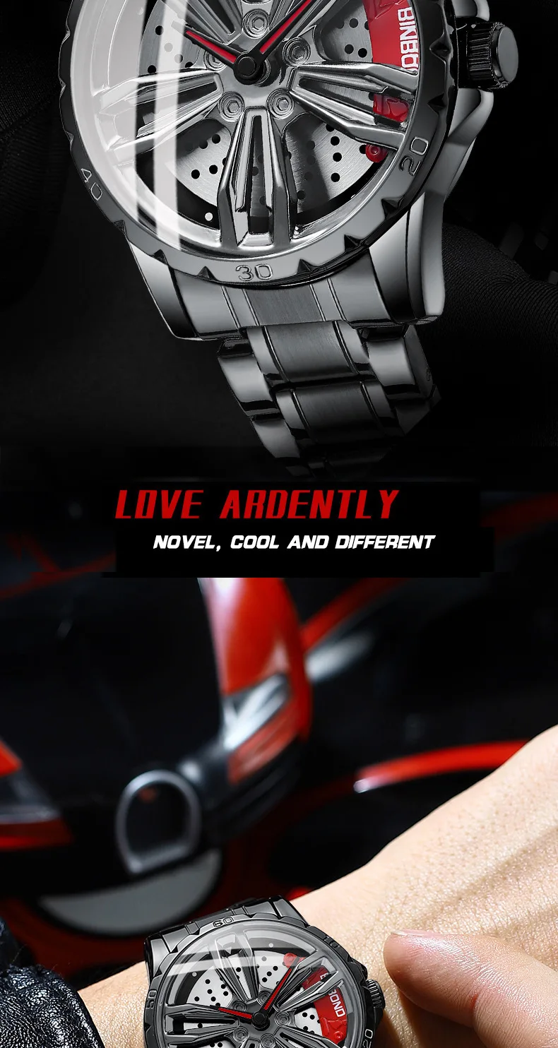 Rim Hub Watches 2022 Men Sports Car Men Watches Quartz Waterproof Sport Stainless Steel Wheel Wristwatch Car Quartz Men Watches